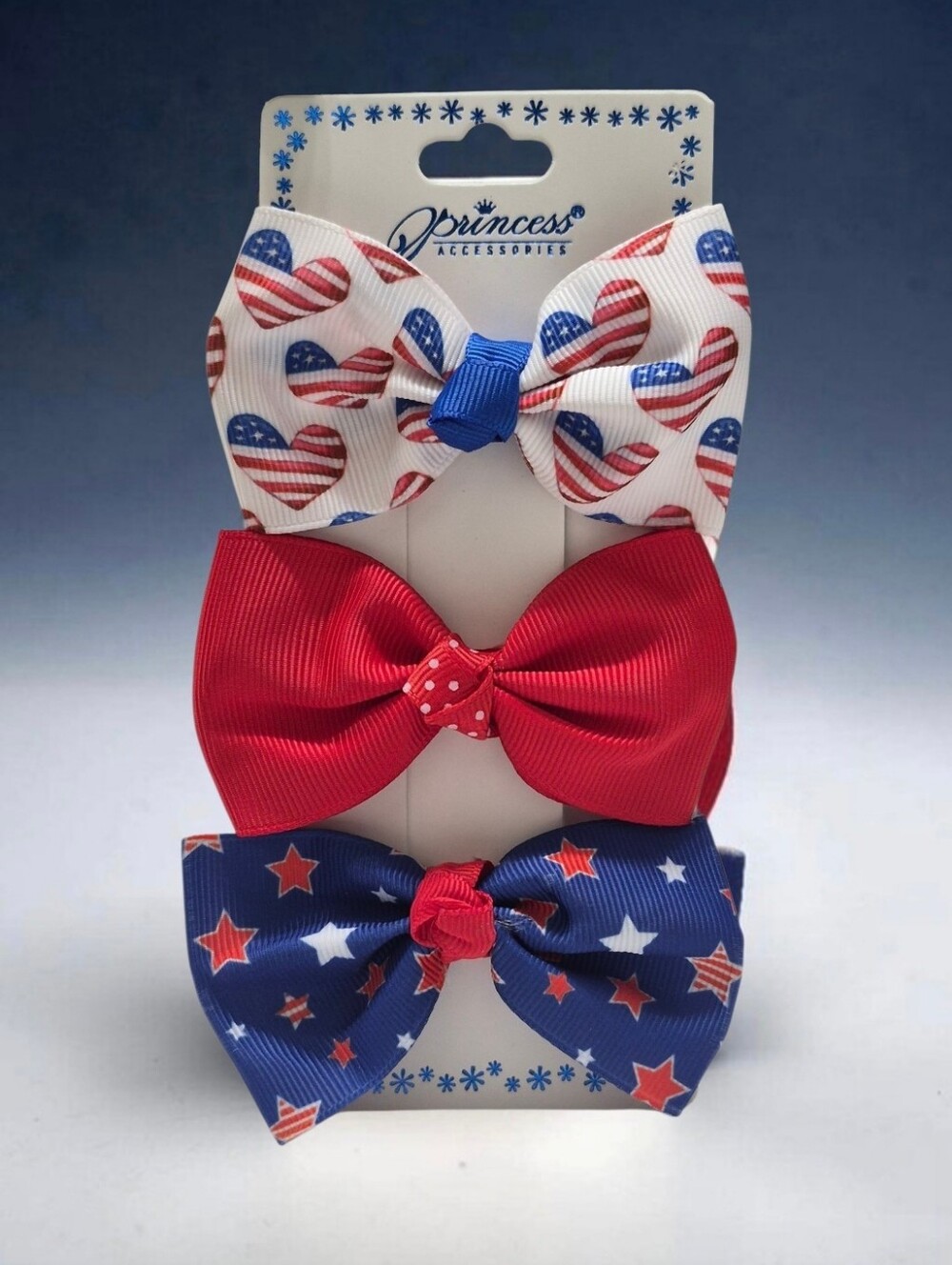Patriotic Bow Hair Clips - Red, White & Blue